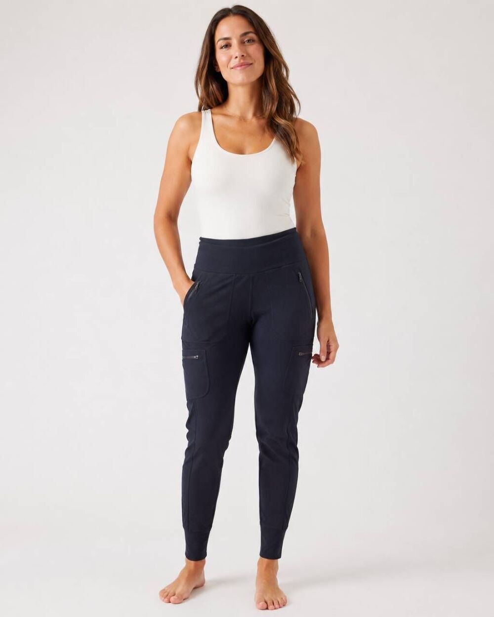 Athleta Women’s Size 8 Navy Blue Cargo Jogger Pants Zip Pocket Stretch Waist 26-